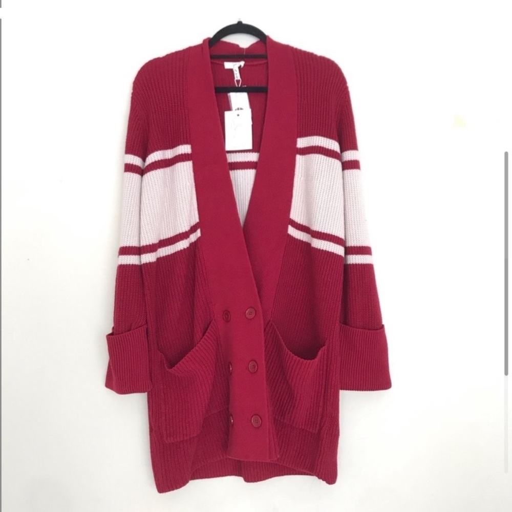 Joie Caleela Chunky Varsity Double Breasted Cardigan Sweater w L Cuff, M, EUC